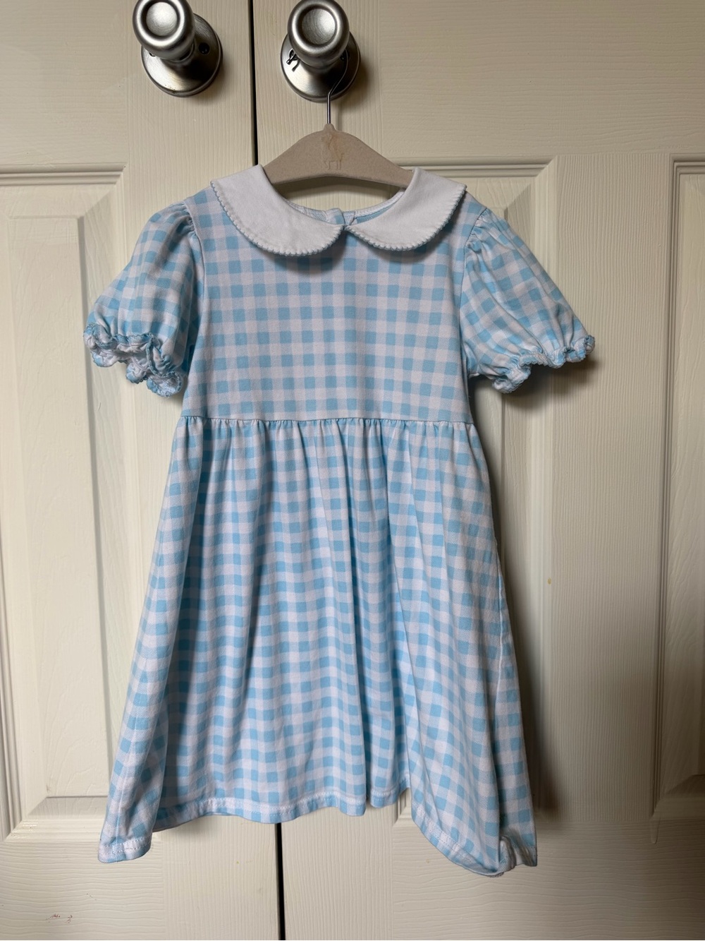 Classic Whimsy Light Blue Gingham Peter Pan Collar Dress